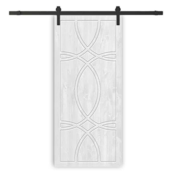 CALHOME 36 in. x 96 in. White Stained Pine Wood Modern Interior Sliding Barn Door with Hardware Kit