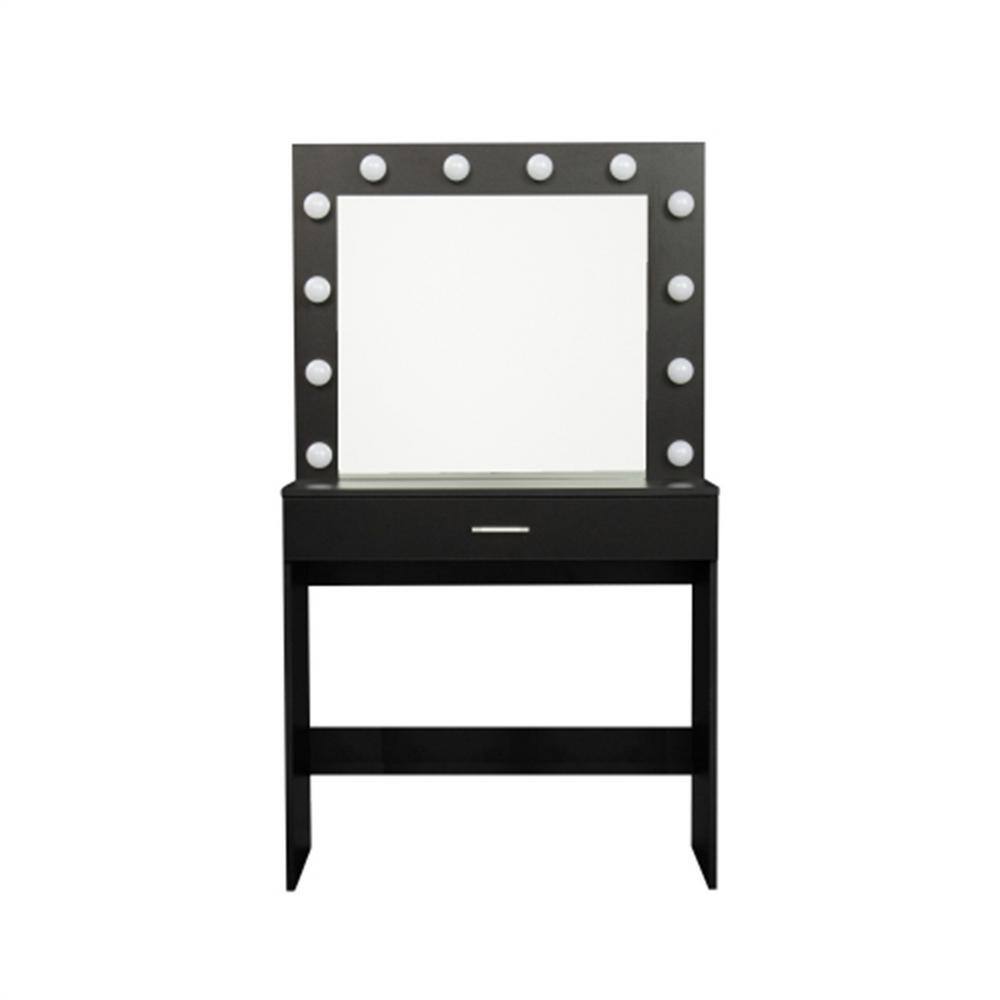 ZIRUWU Modern Design Bedroom Makeup Black Dressing Table with Light and
