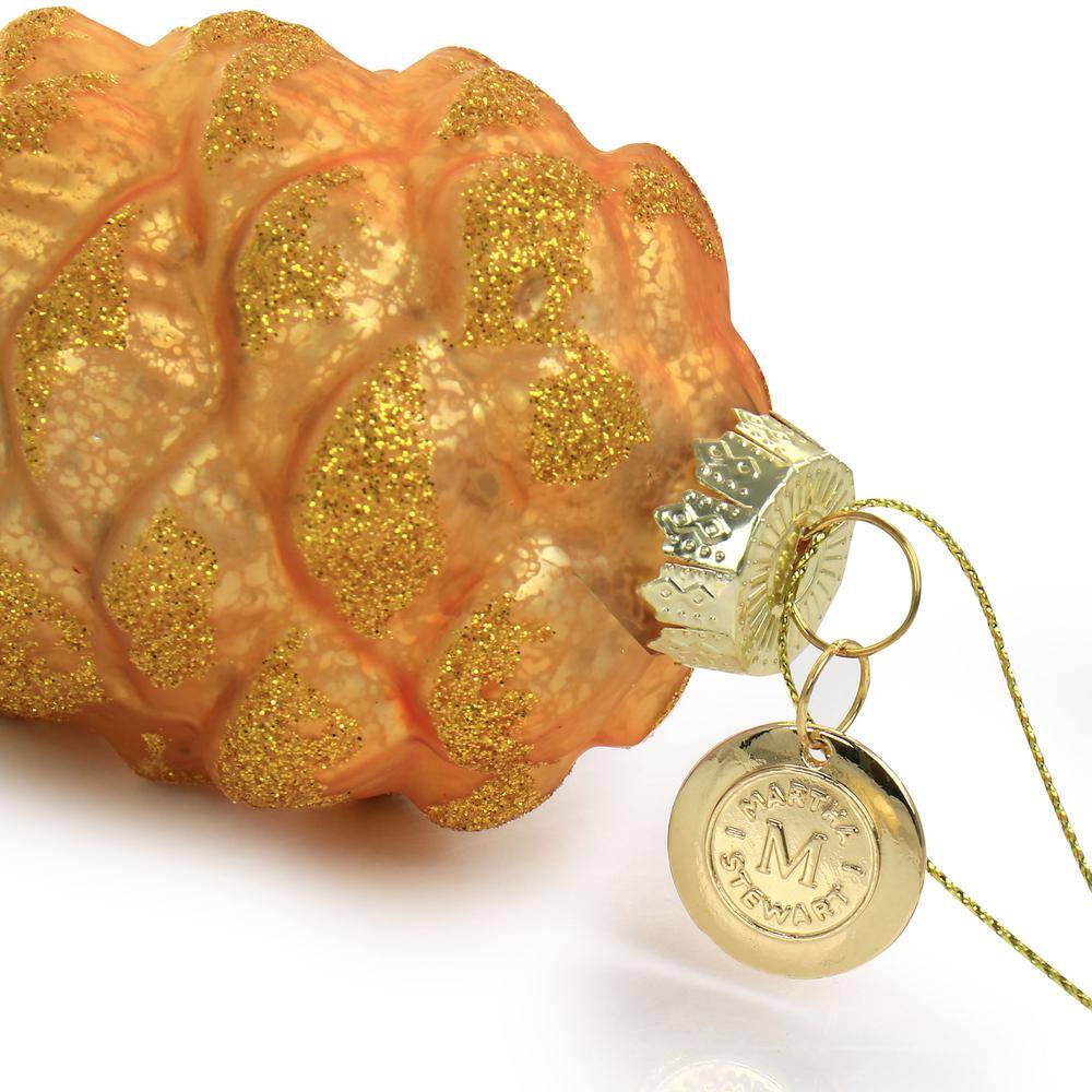 Gold Glass Pinecone and Pointy Ball Ornament Set