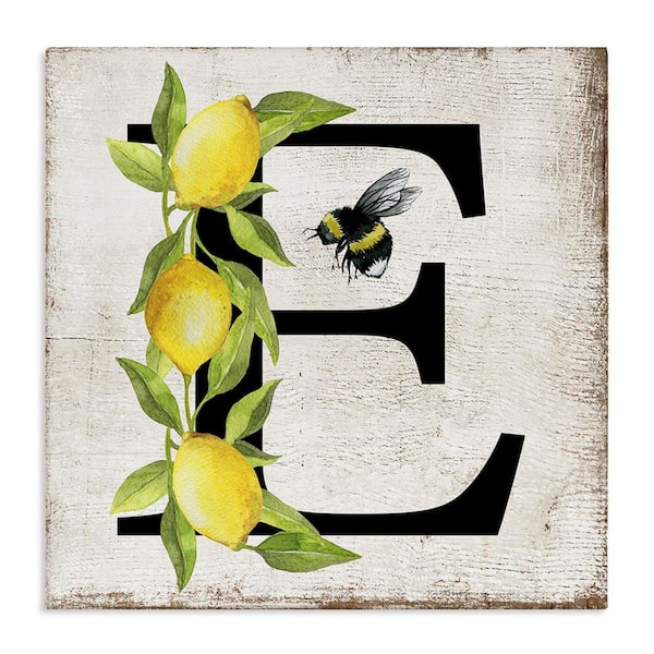 Stupell Industries Lemon and Bee E Letter by Creatif Belle Unframed Animal Graphic Art Print 36 in. x 36 in.