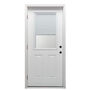 32 in. x 80 in. Internal Blinds Right-Hand Outswing 1/2-Lite Clear Primed Fiberglass Smooth Prehung Front Door