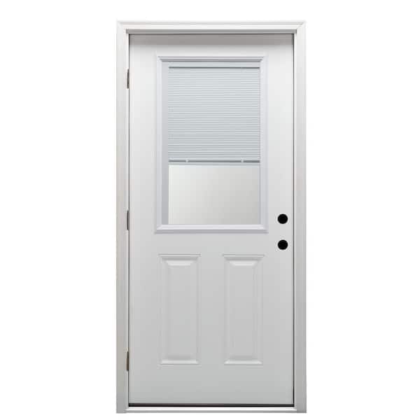 MMI Door 30 in. x 80 in. Internal Blinds Right-Hand Outswing 1/2-Lite Clear Primed Fiberglass Smooth Prehung Front Door