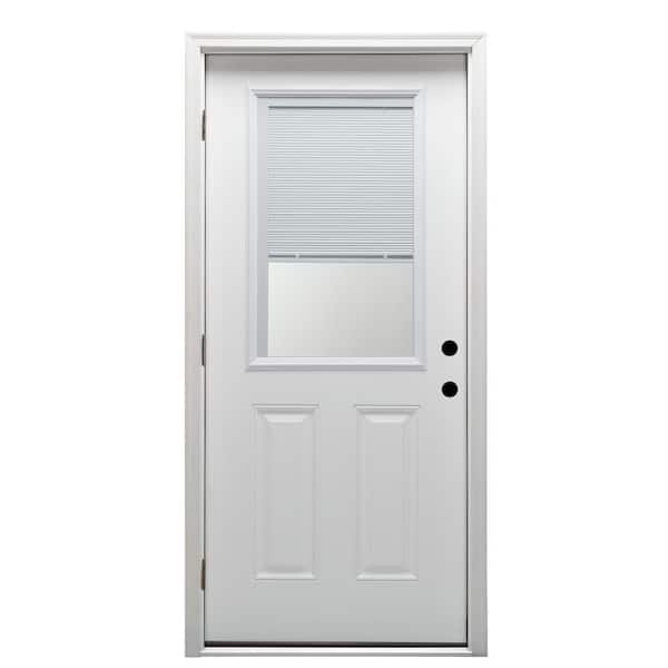 30 in. x 80 in. Internal Blinds Right-Hand Outswing 1/2 Lite Clear Primed Steel Prehung Front Door with Brickmould