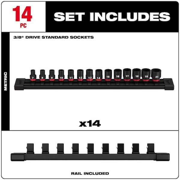 Milwaukee - SHOCKWAVE 3/8 in. Drive Metric 6 Point Impact Socket Set (14-Piece)