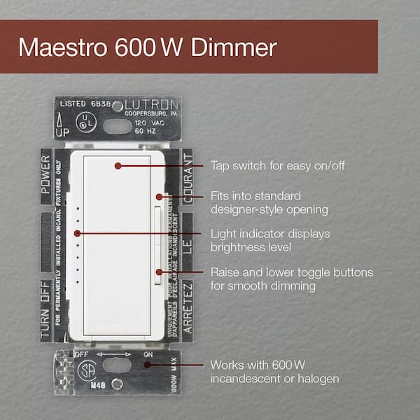Lutron Lutron Maestro IR 600-watt Single Pole電子低電圧ディマー MIRELV-600-MS 