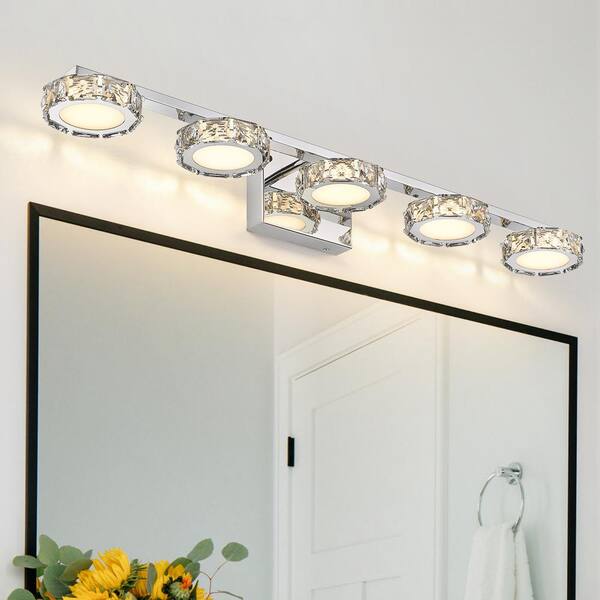 pasentel Modern 5-Light Chrome Dimmable Wall Sconce with Clear Crystal ...