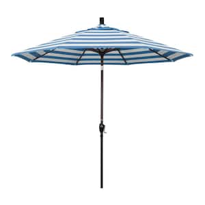 9 ft. Bronze Aluminum Market Push Button Tilt Crank Lift Patio Umbrella in Cabana Regatta Sunbrella