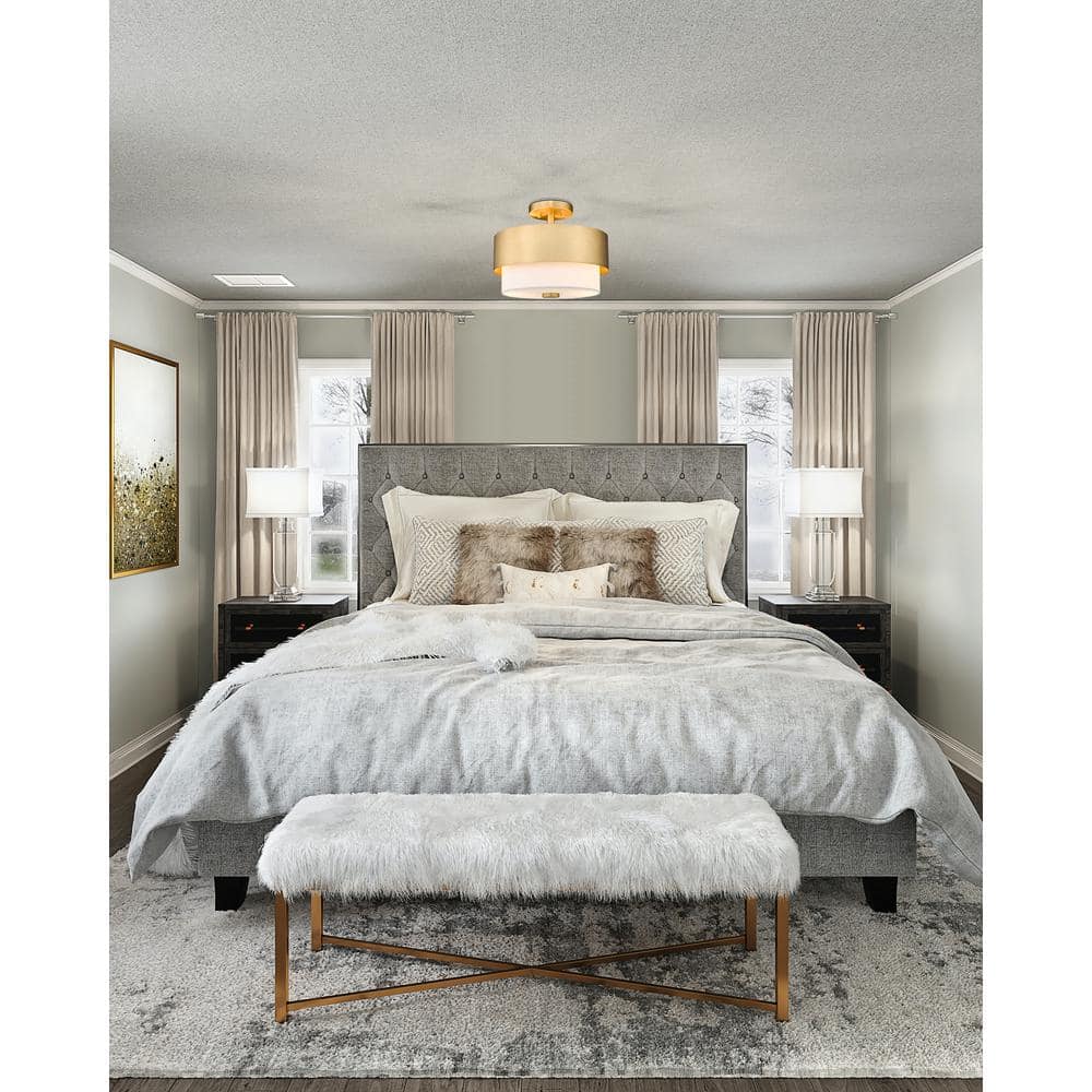 Matte Black and Brass Drum Semi-Flush Mount Light