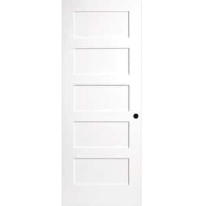 24 in. x 80 in. 5-Panel White Primed Shaker Solid Core Wood Interior Door Slab with Bore
