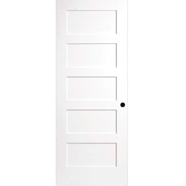 Steves & Sons 28 in. x 80 in. 5-Panel White Primed Shaker Solid Core Wood Interior Door Slab with Bore