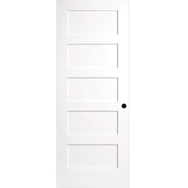 Steves & Sons 28 in. x 80 in. 5-Panel Shaker Solid Core White Primed Wood Interior Door Slab with Bore