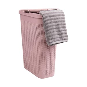 Pink 23.5 in. H x 10.4 in. W x 18 in. L Plastic 40L Slim Ventilated Rectangle Laundry Hamper with Lid