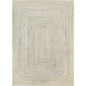 Rodeo Chindi Modern Solid and Striped Green Ivory 3 ft. 11 in. x 5 ft. 3 in. Area Rug