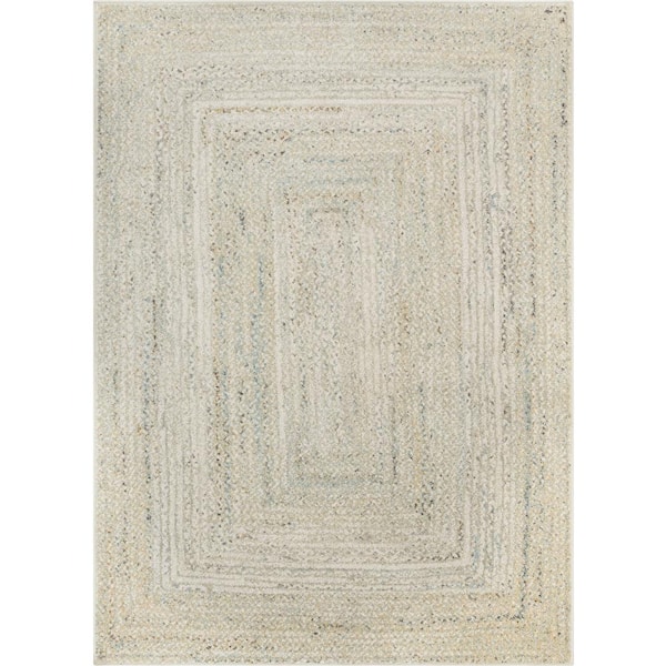 Well Woven Rodeo Chindi Modern Solid and Striped Green Ivory 3 ft. 11 in. x 5 ft. 3 in. Area Rug