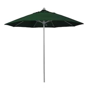 9 ft. Gray Woodgrain Aluminum Commercial Market Patio Umbrella Fiberglass Ribs and Push Lift in Hunter Green Pacifica