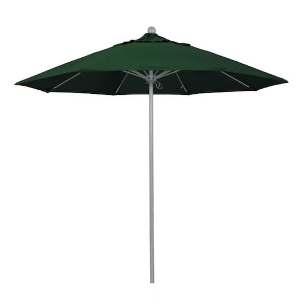 California Umbrella 9 ft. Gray Woodgrain Aluminum Commercial Market Patio Umbrella Fiberglass Ribs and Push Lift in Hunter Green Pacifica