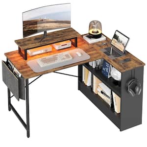 42.1 in. LED Gaming Desk with Storage Shelf and Monitor Stand Rustic Brown