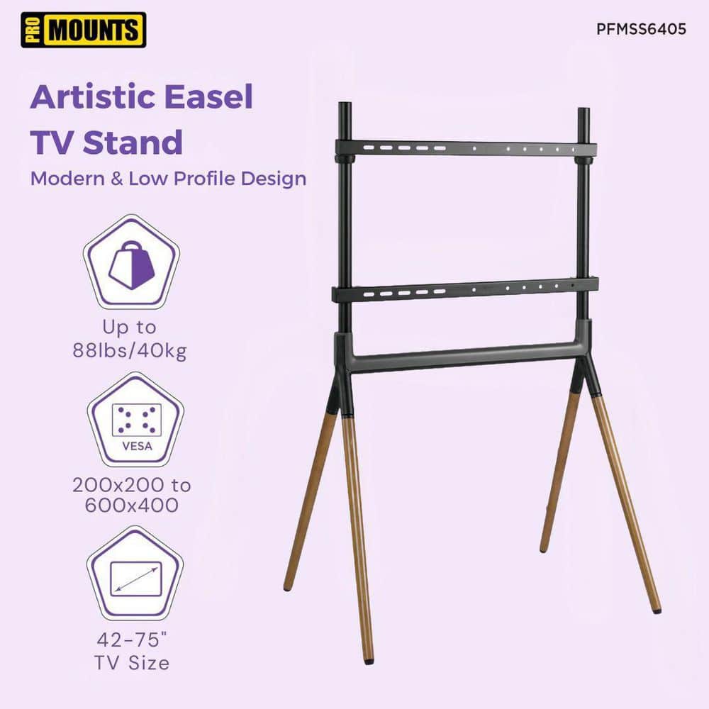 Black and Wood Easel TV Stand with Mount for 42"-84" TVs