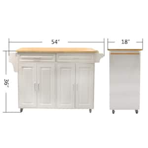 White Kitchen Cart with Butcher Block Top and 2 Drawers