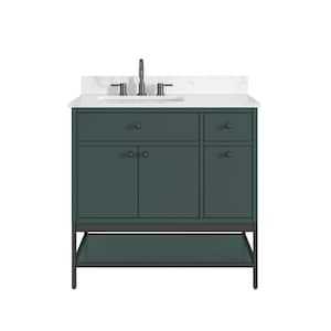 Paisley 36 in. W x 22 in. D x 35 in. H Single Sink Bath Vanity in Everglade Green with Cala White Engineered Stone Top