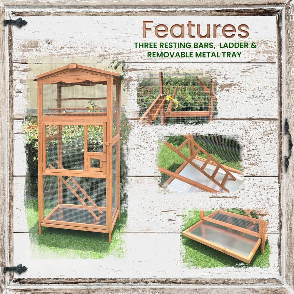 Hanover Rustic Stained Fir Wood Outdoor Bird Cage with Waterproof Roof