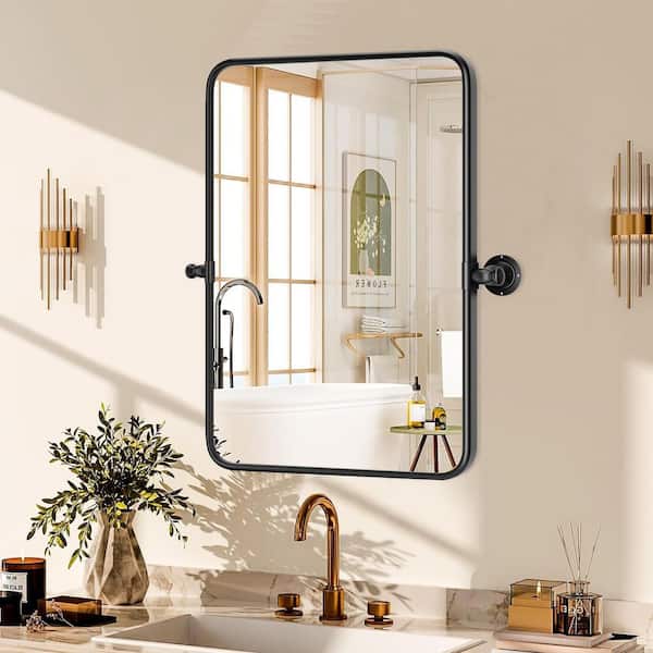 Belleflor 20 in. W x 30 in. H Classic Rectangular Metal Frame Black Adjustable Vanity Mirror / Bathroom Mirror