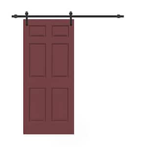30 in. x 80 in. Maroon Stained Composite MDF 6-Panel Interior Sliding Barn Door with Hardware Kit
