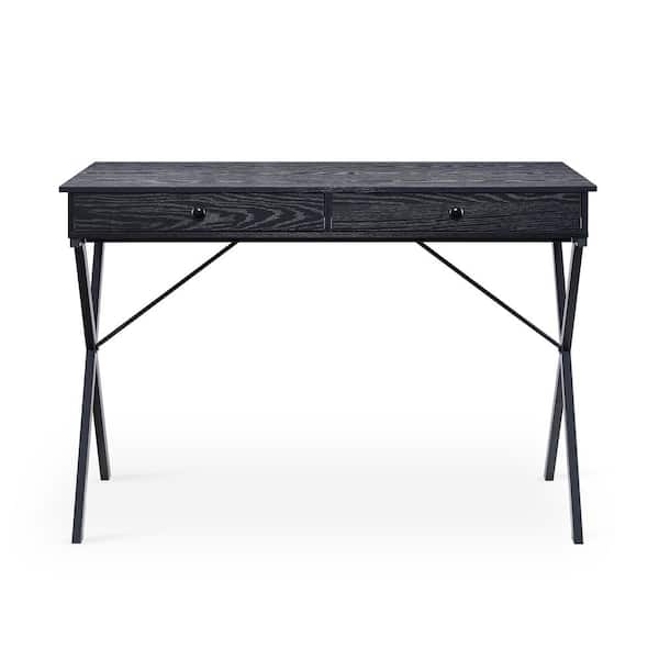 Unbranded 43.2 in. Black MDF 2-Drawers Writing Desk with Black Stoving Varnsih Steel Frame