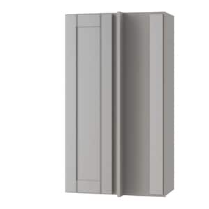 Washington Veiled Gray Plywood Shaker Assembled Blind Corner Kitchen Cabinet Sft Cls Right 24 in W x 12 in D x 36 in H