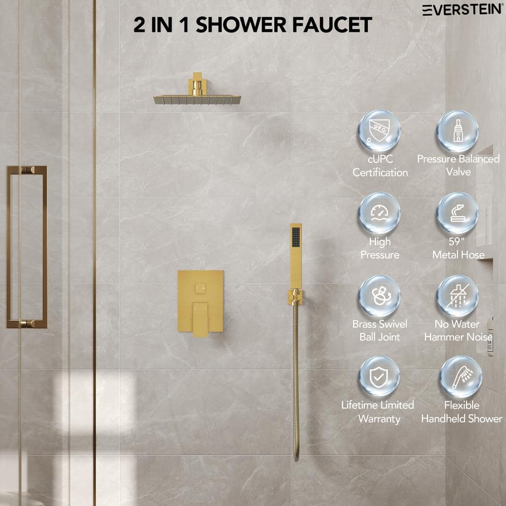 Brushed Gold Dual Head Wall Mounted Rain Shower System