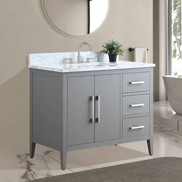 42 in. W x 22 in. D x 34 in. H Single Sink Bathroom Vanity Cabinet in Cashmere Gray with Engineered Marble Top