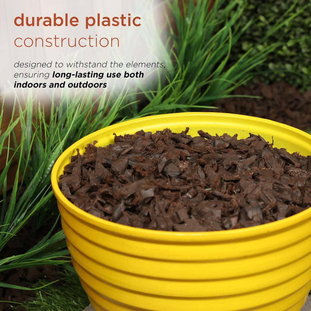 12" Yellow Ribbed Plastic Indoor Outdoor Planter
