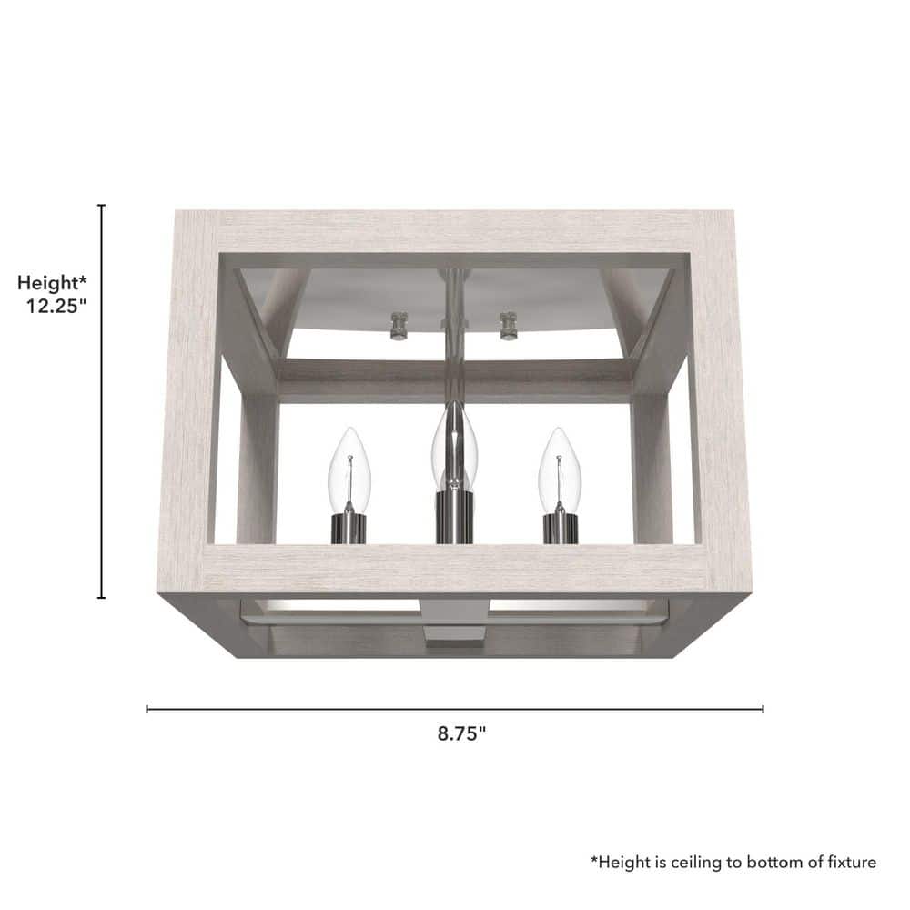 Squire Manor 12.25" Distressed White and Chrome Flush Mount Light
