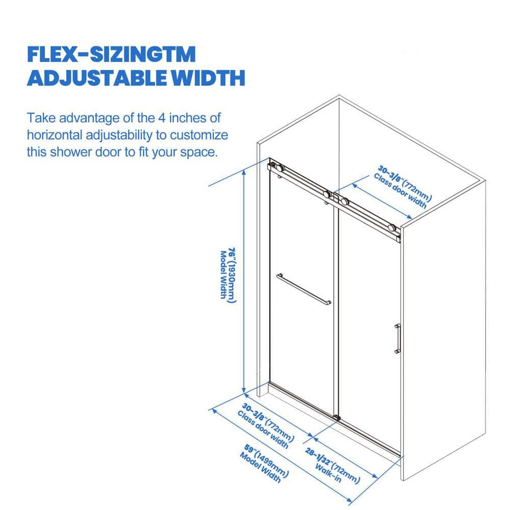 Oceanus 55''-59'' Frameless Clear Tempered Glass Shower Door