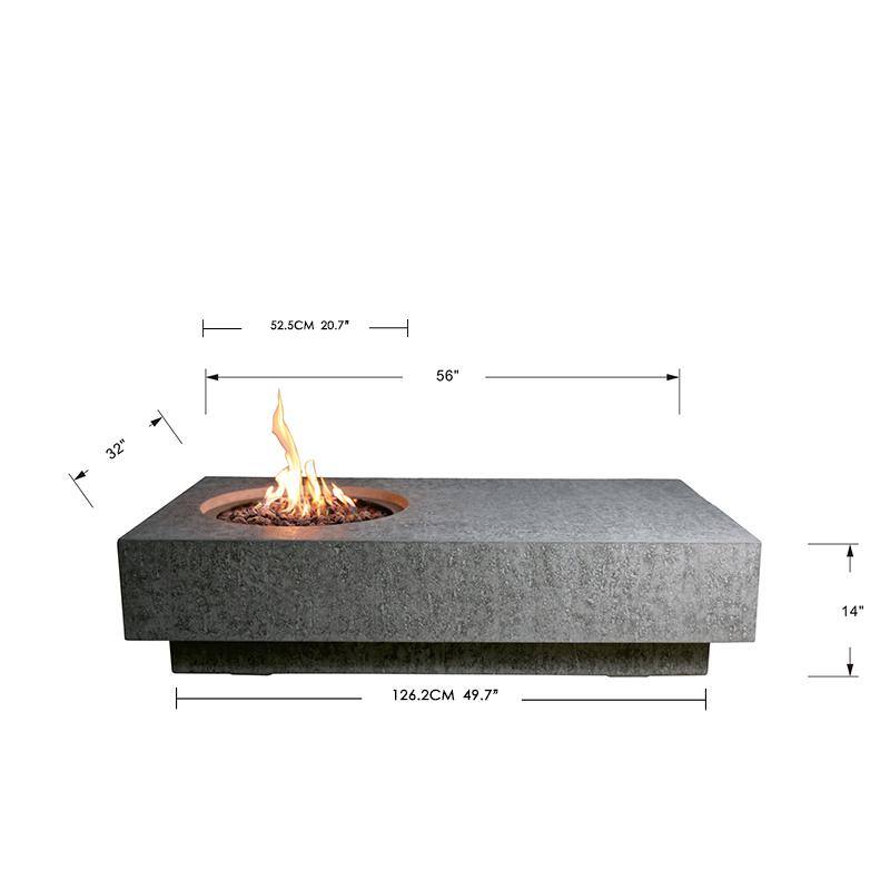 Light Gray Concrete Natural Gas Fire Pit Table, 58 Inch