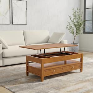 Warm Shaker SOLID WOOD 48 inch Wide Rectangle Transitional Lift Top Coffee Table in Light Golden Brown