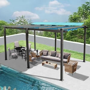 11 ft. x 16 ft. Dark Gray Aluminum Pergola with Lake Blue Adjustable Canopy