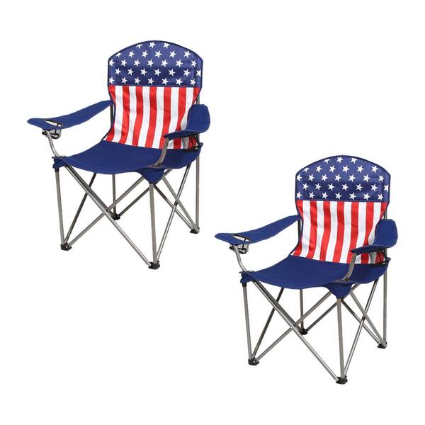 Folding Camping Chair Seat Cup Holder Tailgate Quad Camping Chair Set of 2 