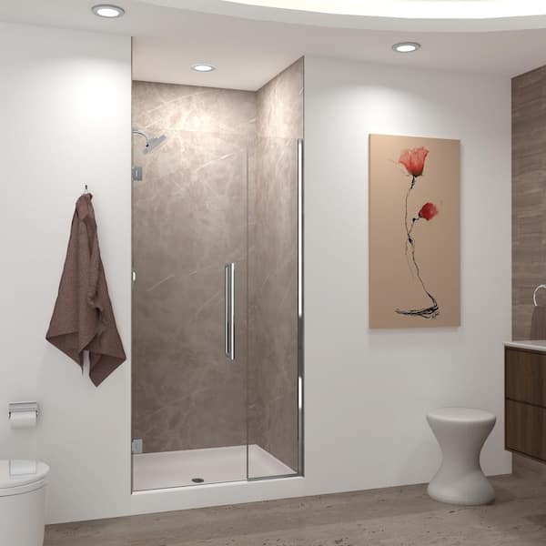 Transolid Elizabeth 38.5 in. W x 76 in. H Hinged Frameless Shower Door in Polished Chrome with Clear Glass