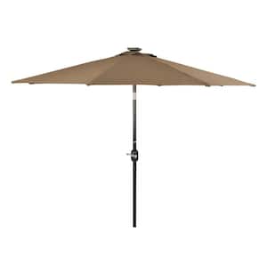 7 ft. Deluxe Market Solar Powered LED Lighted Patio Umbrella in Tan