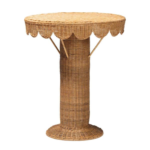 Pabla 27.6 in. Light Honey Round Scalloped Rattan End Table