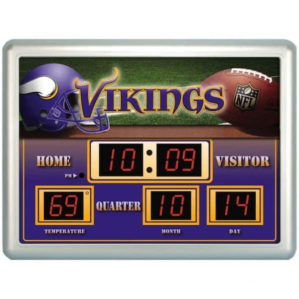 Team Sports America Minnesota Vikings 14 in. x 19 in. Scoreboard Clock with Temperature