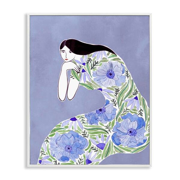 Stupell Industries Blue Floral Dress by Melissa Wang White Framed People Giclee Art Print 14 in. x 11 in.