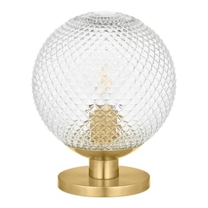 Snocreek 10 in. Brushed Gold 1-Light Uplight Table Lamp with Prismatic Glass Globe Shade
