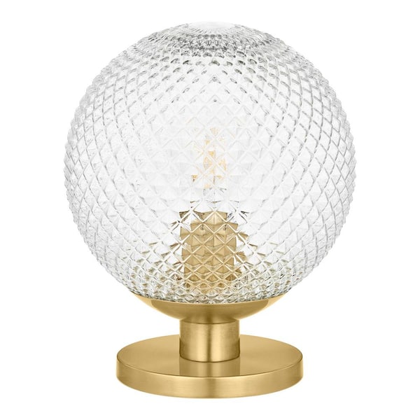 Hampton Bay Snocreek 10 in. Brushed Gold 1-Light Uplight Table Lamp with Prismatic Glass Globe Shade