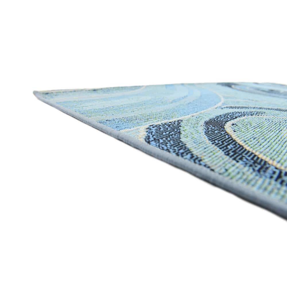 Light Blue Square Synthetic Outdoor Area Rug, 6' x 6'