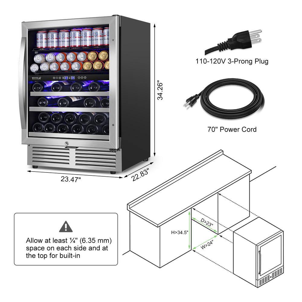 Tittla 24" Stainless Steel Dual Zone Wine and Beverage Cooler