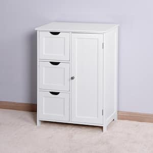 Mid Century Mediterranean White Wood Accent Storage Cabinet, Floor Cabinet with 4 Drawers, Adjustable shelves and Door
