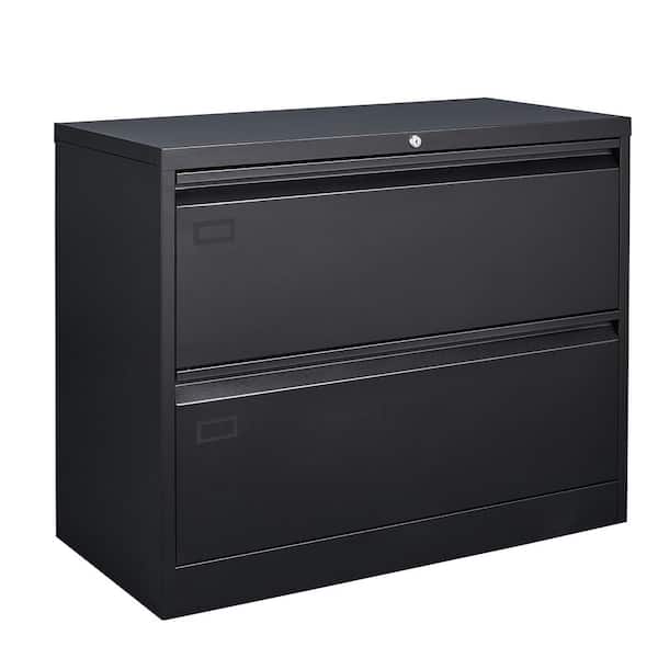Zeus & Ruta Black File Cabinet 2-Drawer with Lock, Locking Metal Lateral Filing Cabinet for Home Office