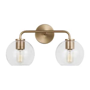 Orley 17.5 in. 2-Light Satin Brass Modern Industrial Wall Bathroom Vanity Light with Clear Glass Shades